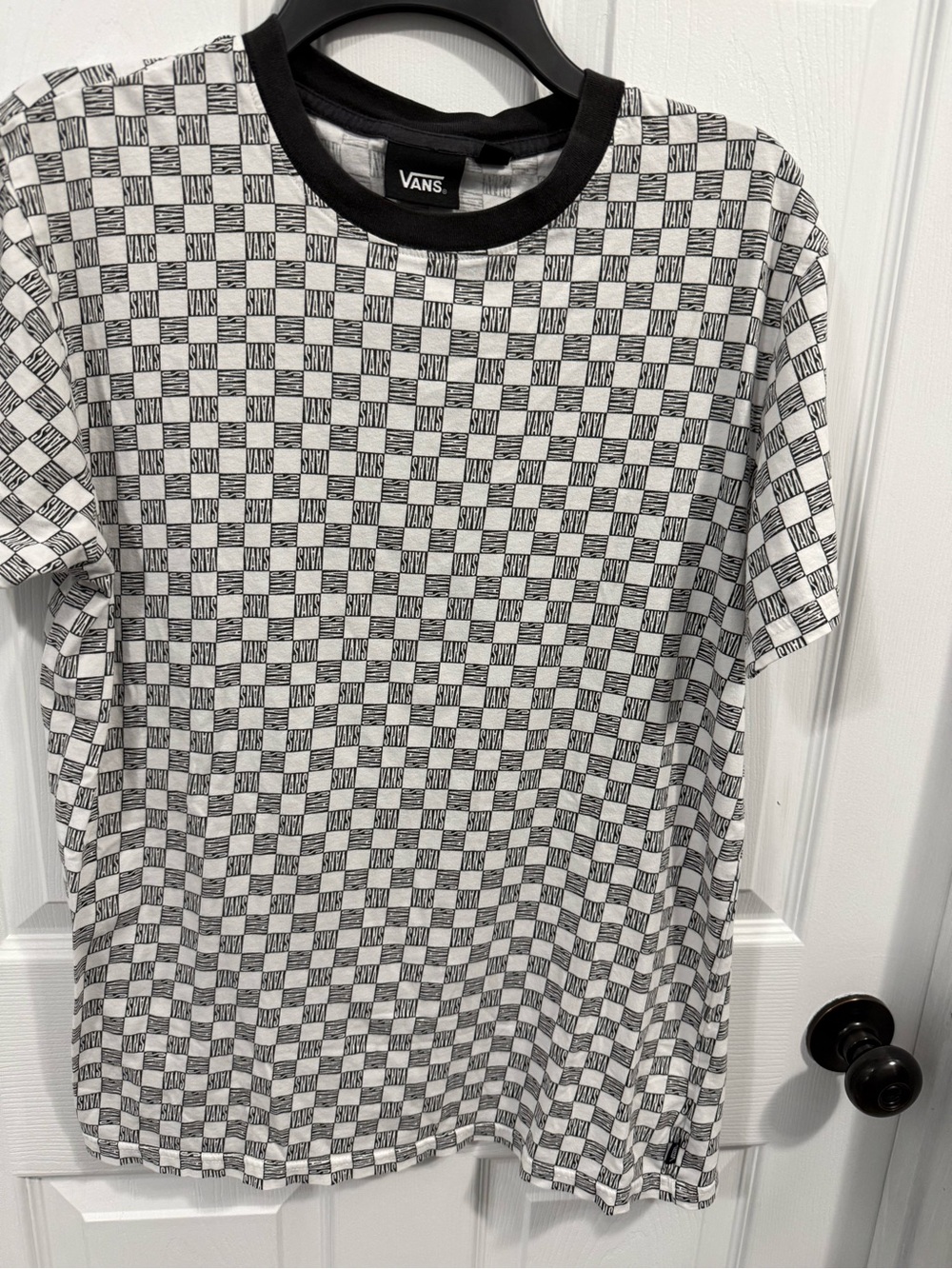Vans Black and White Checkerboard Logo Ringer Tee